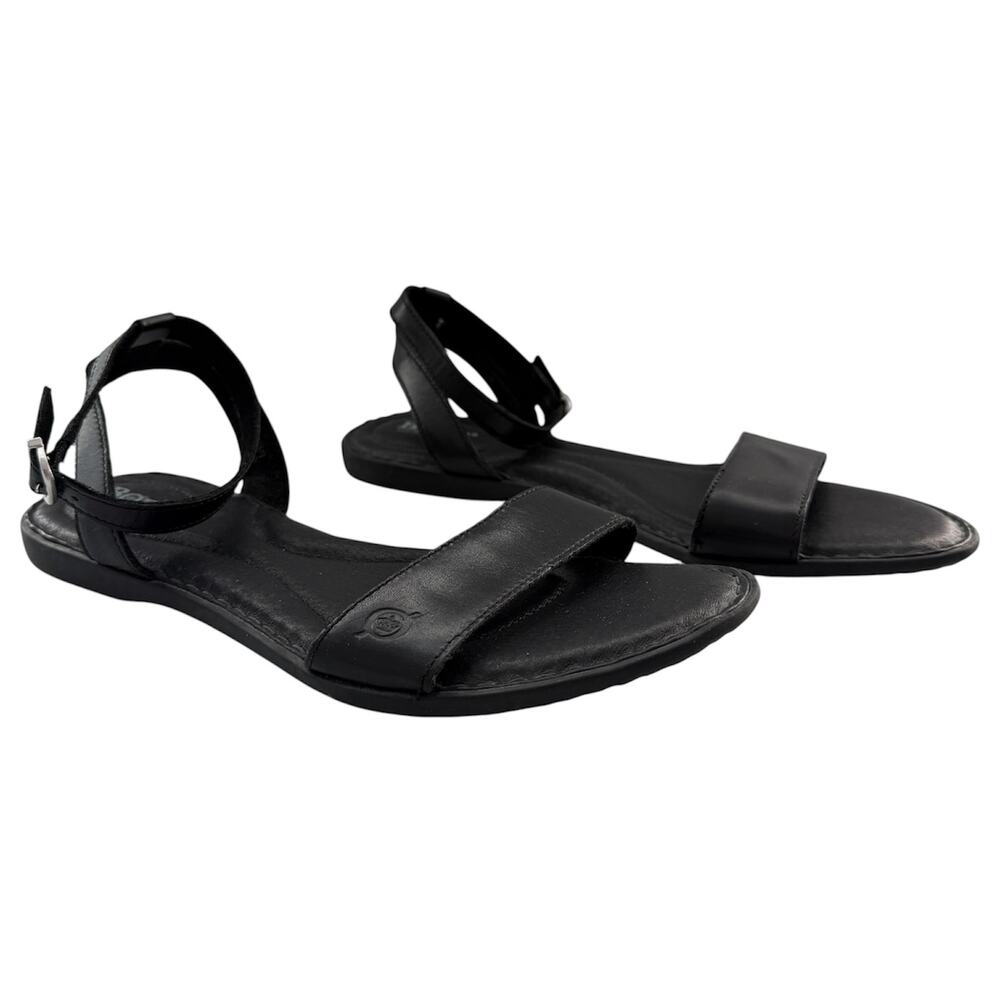 Born Alice Black Leather Strappy Flat Comfort Sandal Adjustable Strap Size 11